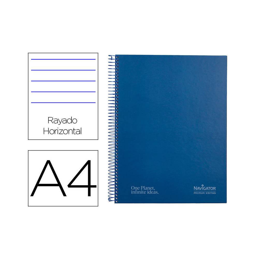Cuaderno espiral navigator a4 micro tapa forrada 80h 80gr horizontal 1 banda color azul marino - NA24
