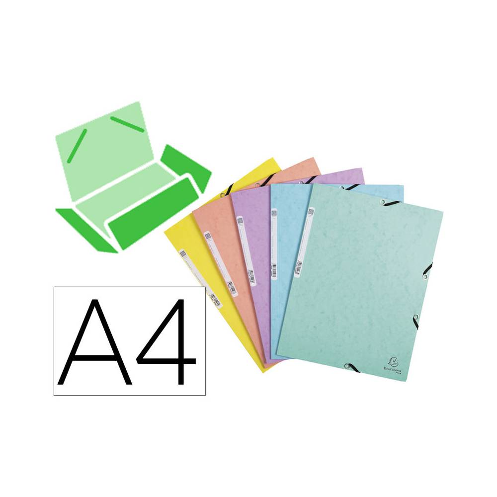 Carpeta exacompta aquarel gomas cartulina satinada tres solapas din a4 colores pastel pack de 5 unidades surtidas - 55560E