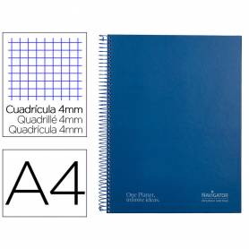 Cuaderno espiral navigator a4 tapa dura 80h 80gr cuadro 4mm con margen azul marino - NA37