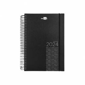 Agenda espiral liderpapel olbia din a4 2024 dia pagina tapa polipropileno metalizado negro papel 60 gr - 