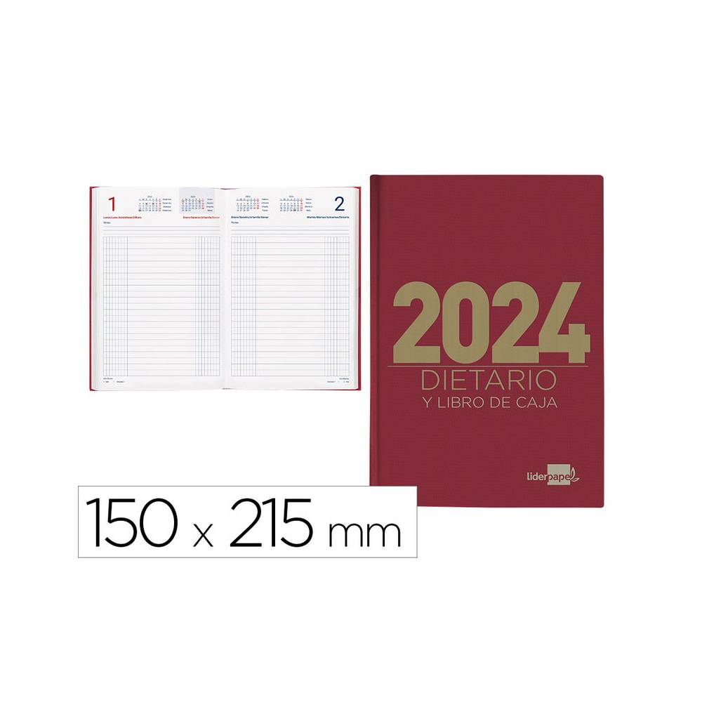 Dietario liderpapel 15x21,5 cm 2024 cuarto color rojo papel 70 gr - 