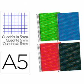 Cuaderno espiral liderpapel a5 micro multilider tapa forrada 140h 80 gr cuadro 5mm 5 bandas 6 taladros colores surtidodo - BJ54