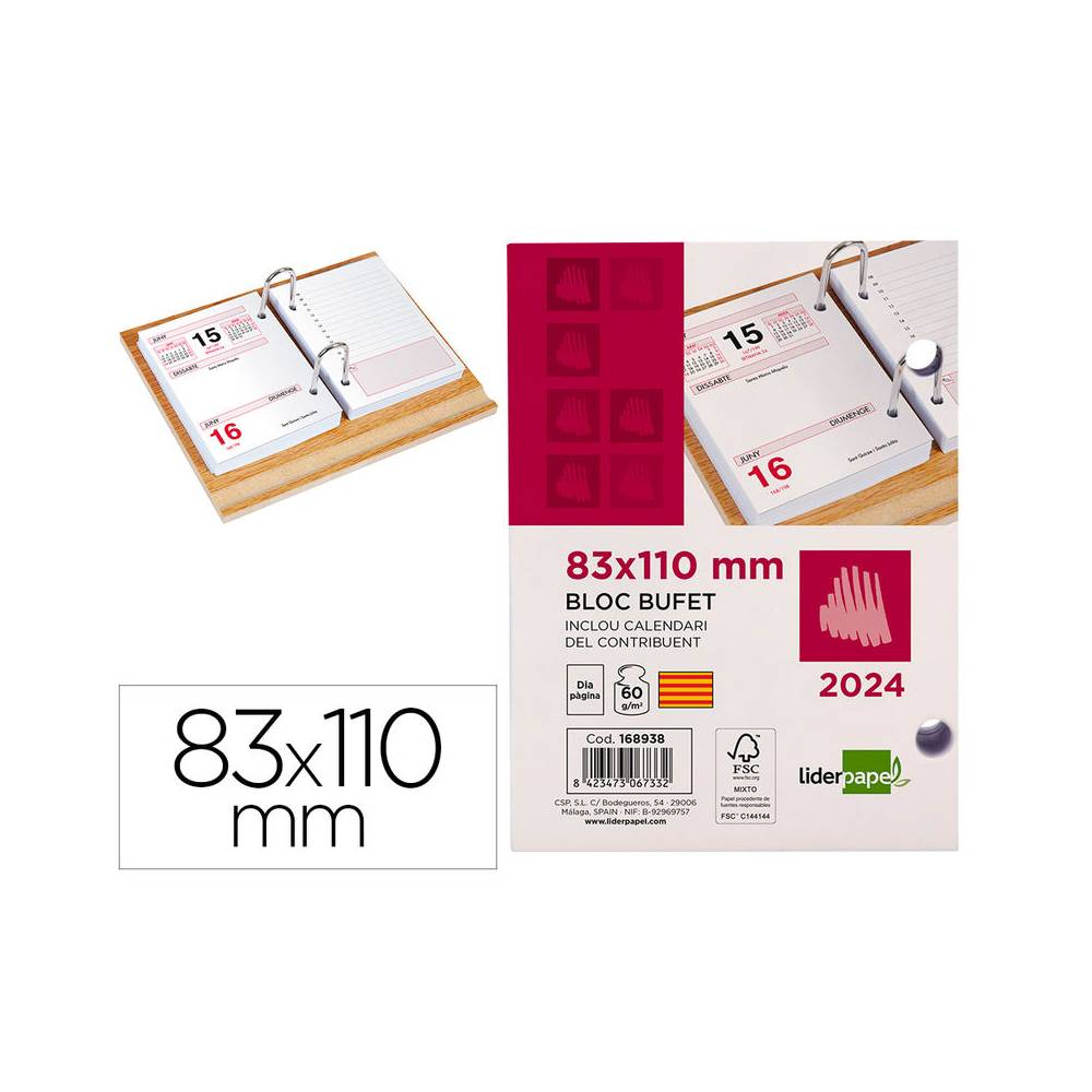 Bloc bufete liderpapel 2024 80x110 mm papel 60 gr texto en catalan - 