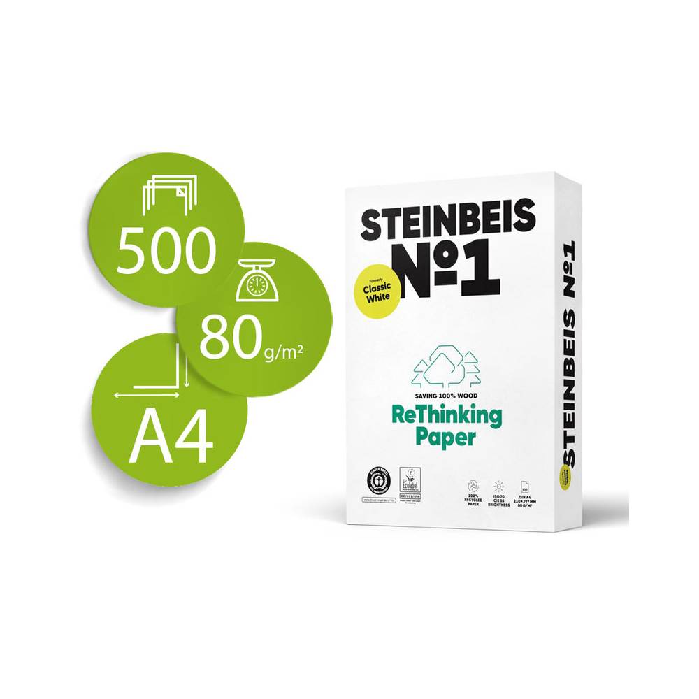 Papel fotocopiadora steinbeis n.1 100% reciclado din a4 80 gramos paquete de 500 hojas - K1207666080A