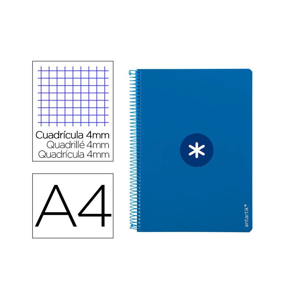 Cuaderno espiral liderpapel a4 antartik tapa dura 80h 90gr cuadro 4mm con margen color azul oscuro