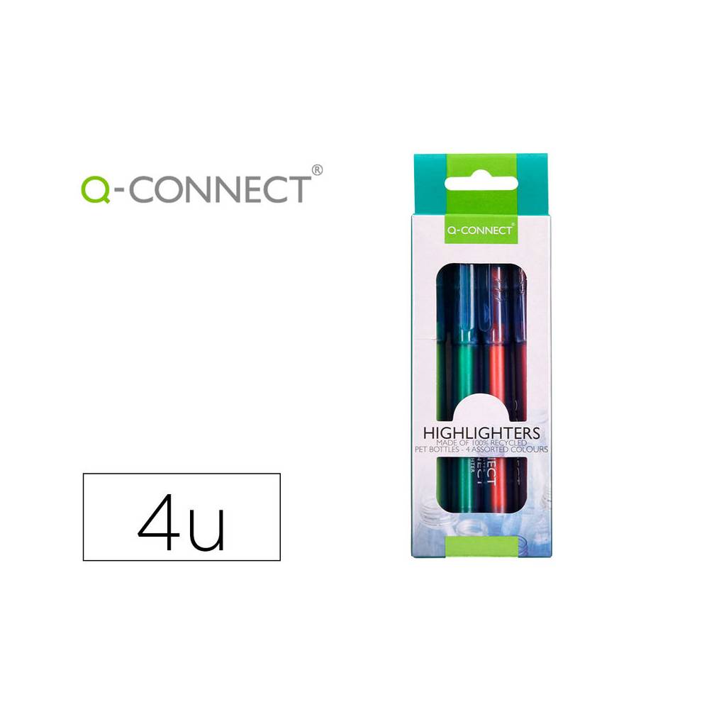 Rotulador q-connect fluorescente punta biselada fabricado pet reciclado caja de 4 unidades colores surtidos - KF10491