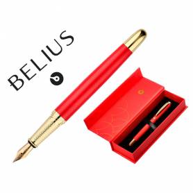 Pluma belius passion dor aluminio textura cepillada color rojo y dorado tinta azul caja de diseño - BB233