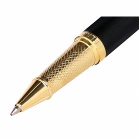Boligrafo belius passion dor aluminio textura cepillada color negro y dorado tinta azul caja de diseño - BB238