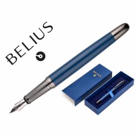Pluma belius neptuno aluminio textura wavy color azul marino tinta azul caja de diseño - BB243