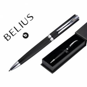Boligrafo belius turbo aluminio textura punteada color negro y plateado tinta azul caja de diseño - BB245