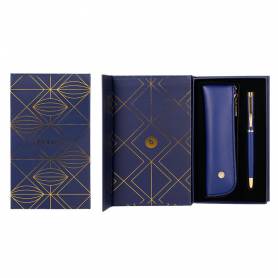 Boligrafo y estuche belius soiree color azul marino y dorado tinta azul caja de diseño - BB263