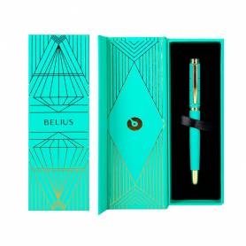 Pluma belius soiree aluminio color art deco turquesa y dorado tinta azul caja de diseño - BB264