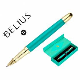 Boligrafo belius soiree aluminio color art deco turquesa y dorado tinta azul caja de diseño - BB265