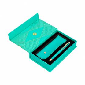Pluma y estuche belius soiree color art deco turquesa dorado tinta azul caja de diseño - BB266