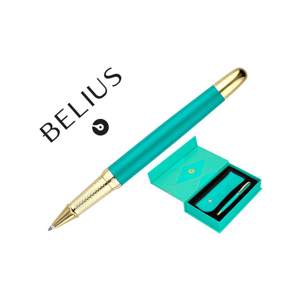 Boligrafo y estuche belius soiree color art deco turquesa y dorado tinta azul caja de diseño - BB267