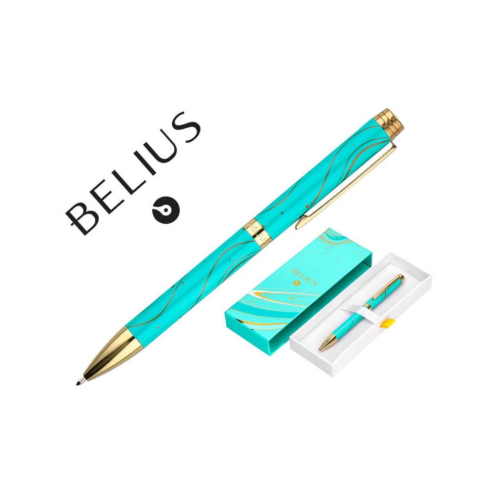 Boligrafo belius aqua aluminio color turquesa y dorado tinta azul caja de diseño - BB274