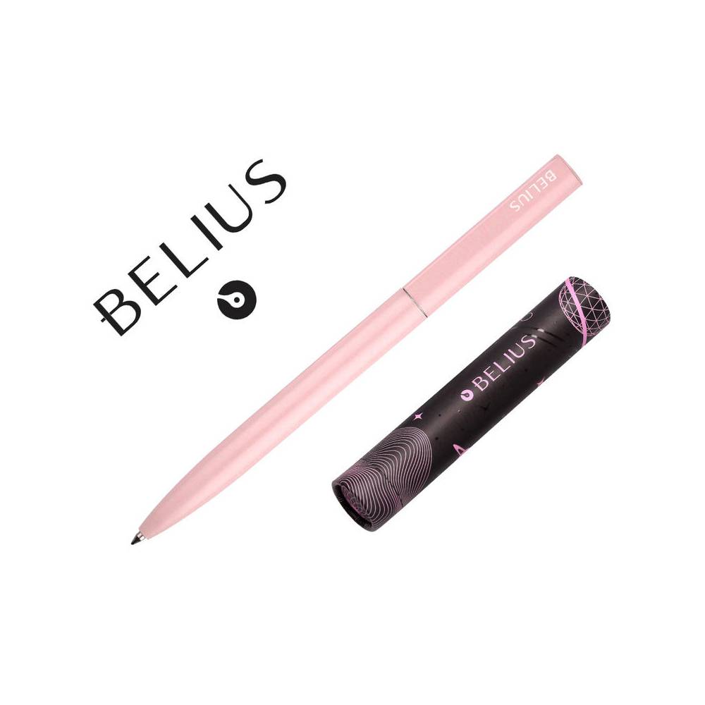 Boligrafo belius rocket b aluminio color minimalista rosa tinta azul caja cilindrica - BB292