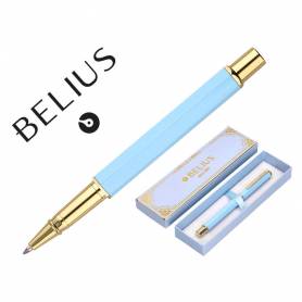 Boligrafo belius macaron bliss forma hexagonal color celeste y dorado tinta azul caja de diseño - BB297