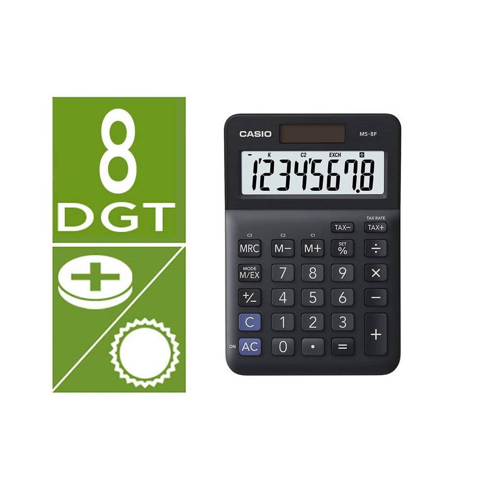 Calculadora casio ms-8f sobremesa 8 digitos tax + - color negro - MS-8F