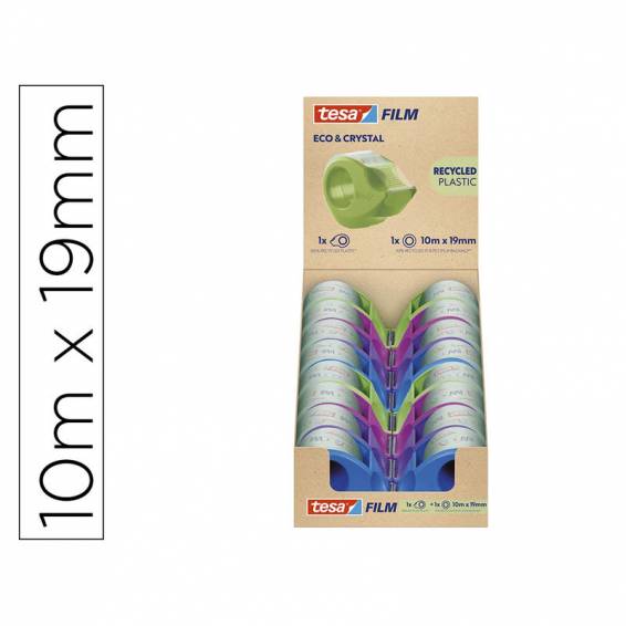 Miniportarrollo tesa film eco&cristal con 1 cinta 10 m x 19 mm colores surtidos - 59039-00000-00