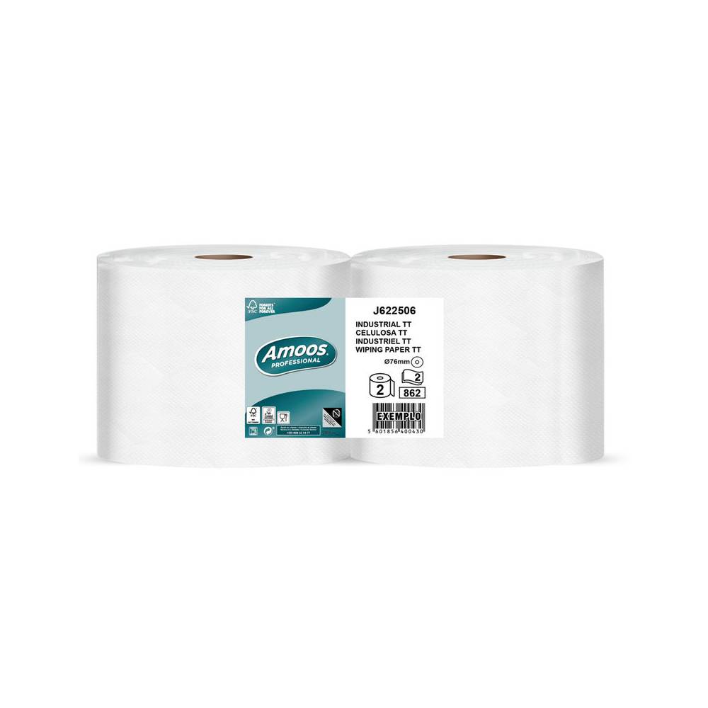 Papel secamanos amoos industrial 2 capas 32g m2 paquete de 2 rollos - J622506