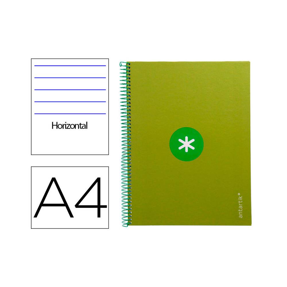 Cuaderno espiral liderpapel a4 micro antartik tapa forrada80h 90 gr horizontal 1 banda 4 taladros color verde