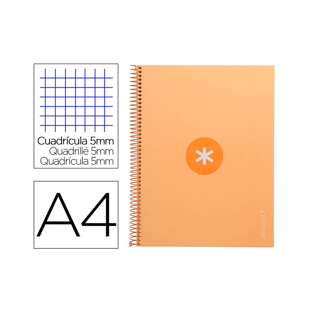 Cuaderno espiral liderpapel a4 micro antartik tapa forrada 80h 90 gr cuadro 5mm 1 banda 4 taladros color peach