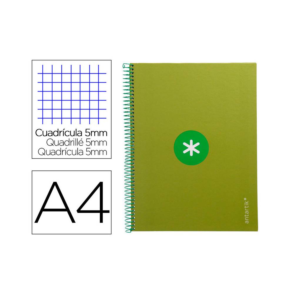 Cuaderno espiral liderpapel a4 micro antartik tapa forrada 80h 90 gr cuadro 5mm 1 banda 4 taladros verde