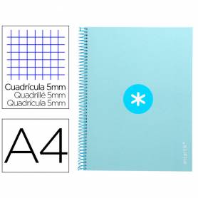 Cuaderno espiral liderpapel a4 micro antartik tapa forrada 80h 90 gr cuadro 5mm 1 banda 4 taladros celeste