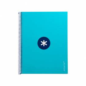 Cuaderno espiral liderpapel a4 micro antartik tapa forrada 80h 90 gr cuadro 5mm 1 banda 4 taladros turquesa