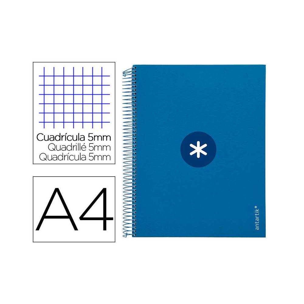 Cuaderno espiral liderpapel a4 micro antartik tapa forrada120h 100 gr cuadro 5mm 5 banda4 taladros color azul marino