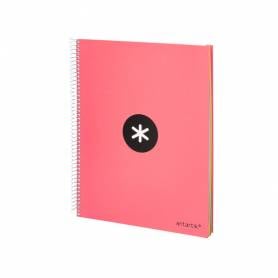 Cuaderno espiral liderpapel a4 micro antartik tapa forrada 120h 100 gr liso 5 bandas 4 taladros color coral