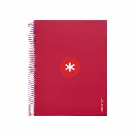 Cuaderno espiral liderpapel a4 micro antartik tapa forrada120h 100 gr cuadro 5mm 5 banda4 taladros color frambuesa