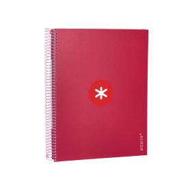 Cuaderno espiral liderpapel a4 micro antartik tapa forrada120h 100 gr cuadro 5mm 5 banda4 taladros color frambuesa