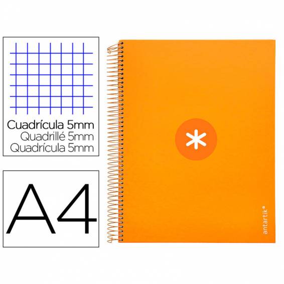 Cuaderno espiral liderpapel a4 micro antartik tapa forrada120h 100 gr cuadro 5mm 5 banda4 taladros color mostaza