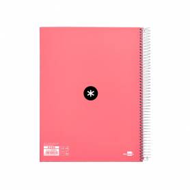 Cuaderno espiral liderpapel a4 micro antartik tapa forrada 120h 100 gr horizontal 5 banda4 taladors color coral