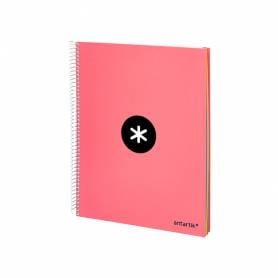 Cuaderno espiral liderpapel a4 micro antartik tapa forrada 120h 100 gr horizontal 5 banda4 taladors color coral