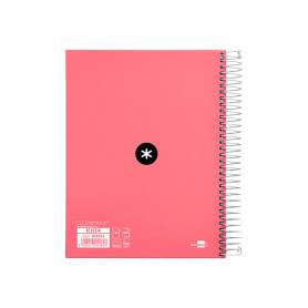 Cuaderno espiral liderpapel a5 micro antartik tapa forrada120h 100 gr horizontal 5 banda6 taladros color coral