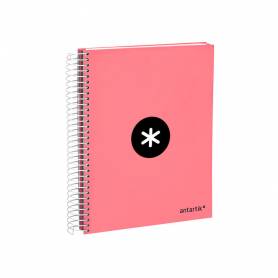 Cuaderno espiral liderpapel a5 micro antartik tapa forrada120h 100 gr horizontal 5 banda6 taladros color coral