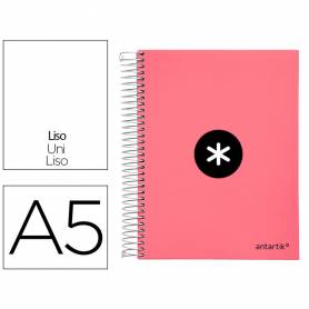 Cuaderno espiral liderpapel a5 micro antartik tapa forrada120h 90 gr liso 5 bandas 6 taladros color coral