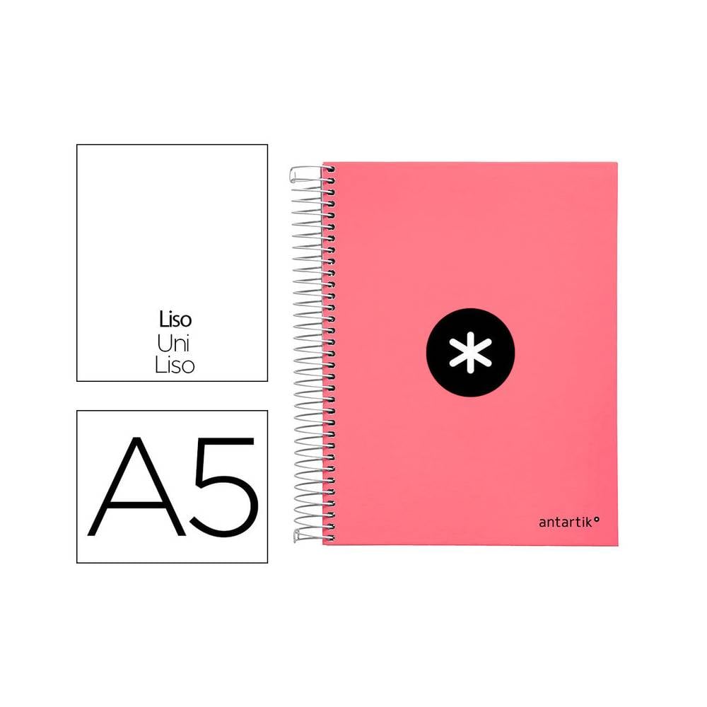 Cuaderno espiral liderpapel a5 micro antartik tapa forrada120h 90 gr liso 5 bandas 6 taladros color coral