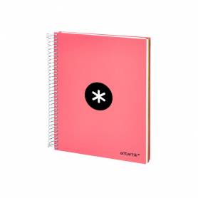 Cuaderno espiral liderpapel a5 micro antartik tapa forrada120h 90 gr liso 5 bandas 6 taladros color coral