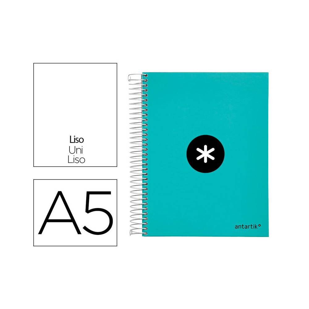 Cuaderno espiral liderpapel a5 micro antartik tapa forrada120h 90 gr liso 5 bandas 6 taladros color menta