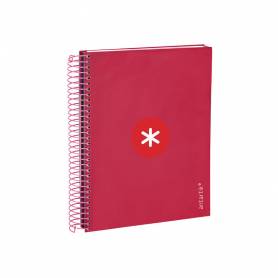 Cuaderno espiral liderpapel a5 micro antartik tapa forrada120h 90 gr cuadro 5mm 5 bandas6 taladros color frambuesa