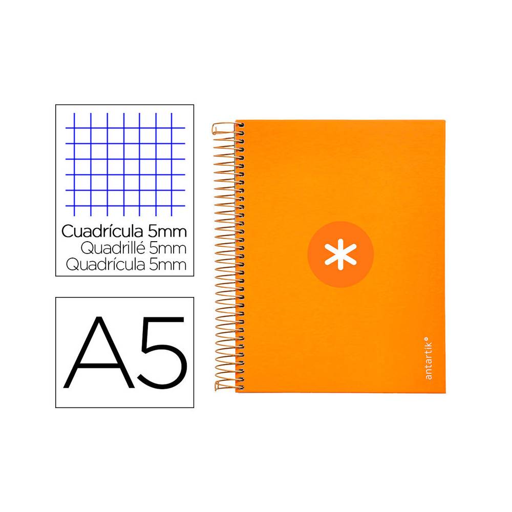 Cuaderno espiral liderpapel a5 micro antartik tapa forrada120h 90 gr cuadro 5mm 5 bandas6 taladros color mostaza