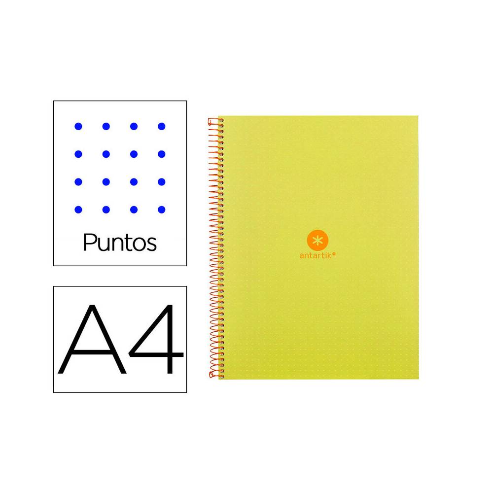 Cuaderno espiral liderpapel a4 micro antartik tapa forrada80h 90 gr rayado puntos 1 banda 4 taladros amarillo