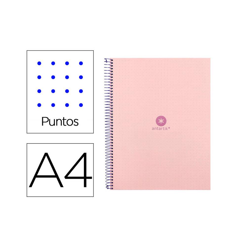 Cuaderno espiral liderpapel a4 micro antartik tapa forrada80h 90 gr rayado puntos 1 banda 4 taladros rosa