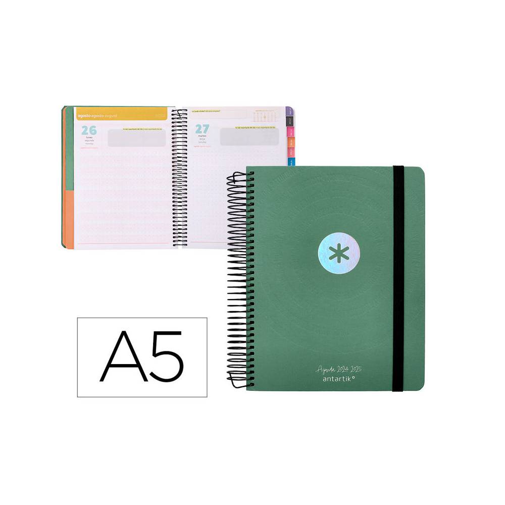 Agenda escolar antartik año 24 - 25 curso colección minimal green día página a5