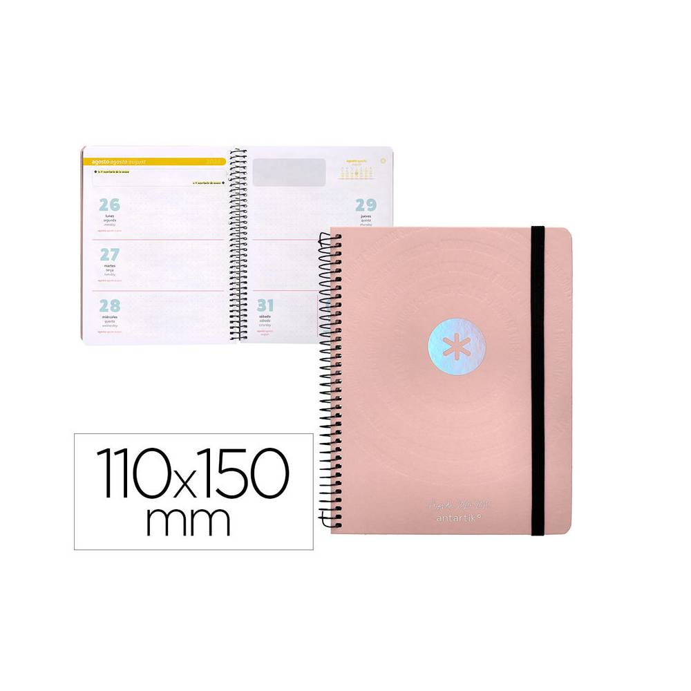 Agenda escolar antartik año 24 - 25 curso colección minimal pink semana vista a6