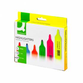 Rotulador q-connect fluorescente punta biselada caja de 6 unidades colores surtidos